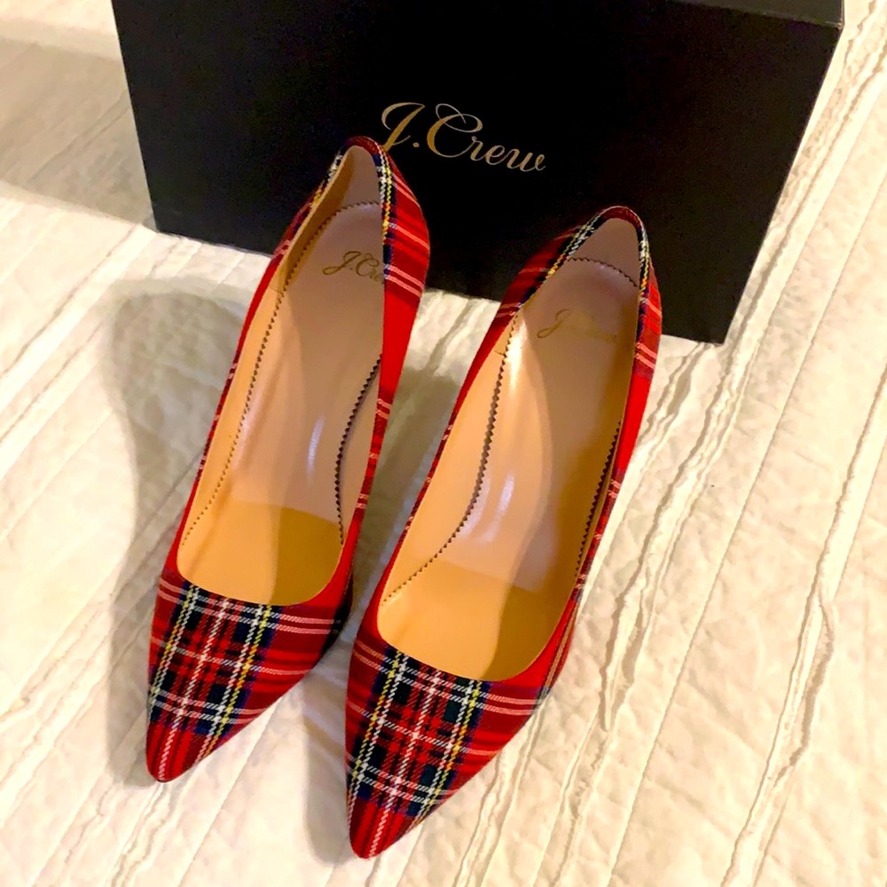 J Crew Elise Pumps in Red Tartan